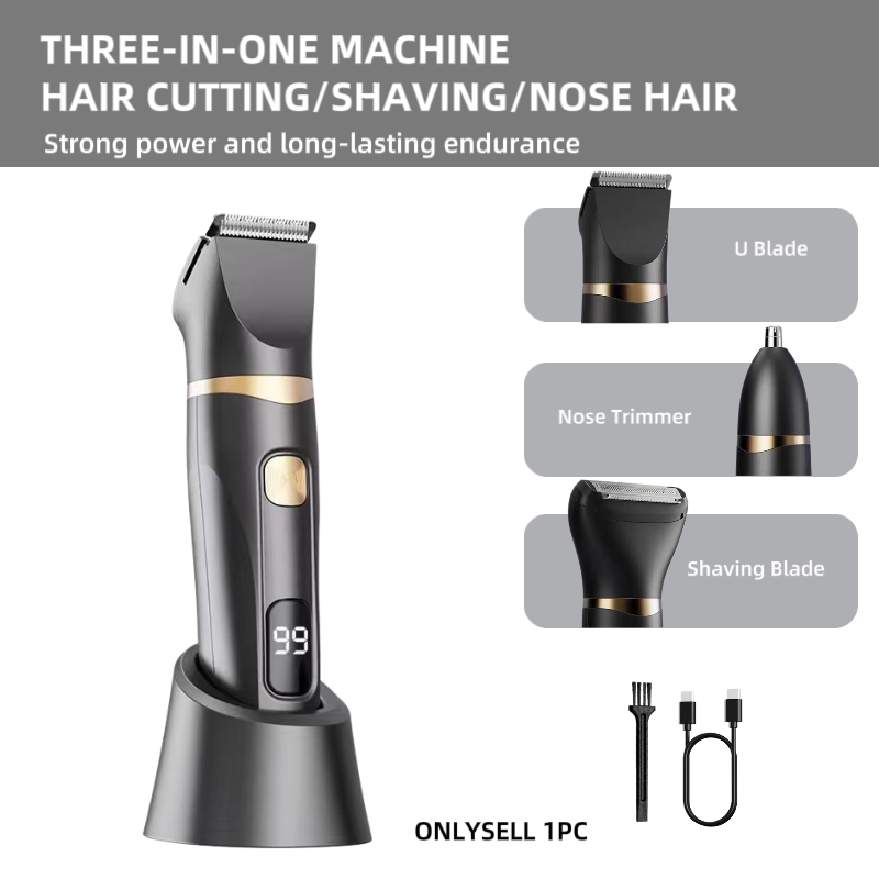 Mens Grooming Travel Kit - 3点セット 家庭用電動グルーミングセット、ヘアクリッパーキット（顔用トリマー付き）、鼻毛・耳毛ケア、旅行に便利な男性向けギフト