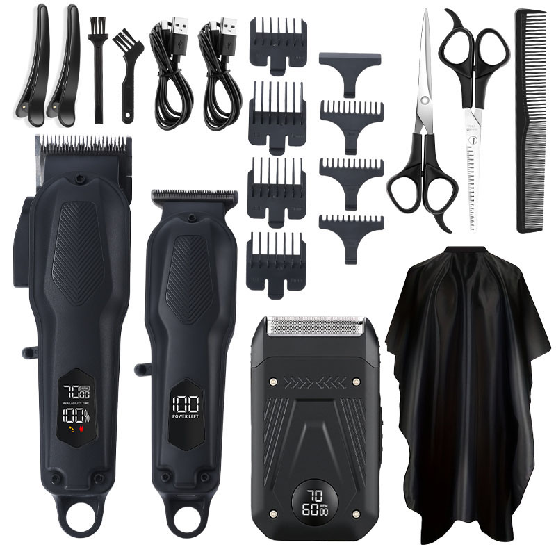Electric Shaver Rotary - 3個セット LCDスクリーン搭載 ヘアクリッパーセット ハイパワー ポータブル コードレス