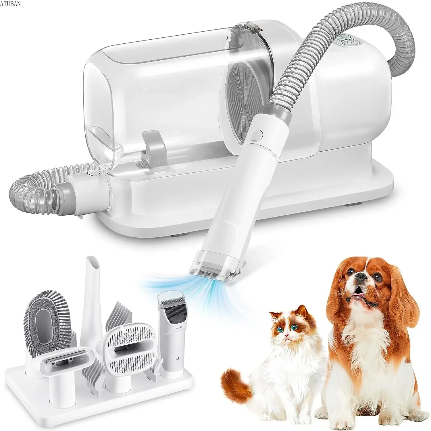 Grooming Kit - STLFLuxury 犬用グルーミングキット、2.3Lの大型ヘアダストカップとペットクリーナー用真空ブラシ付き