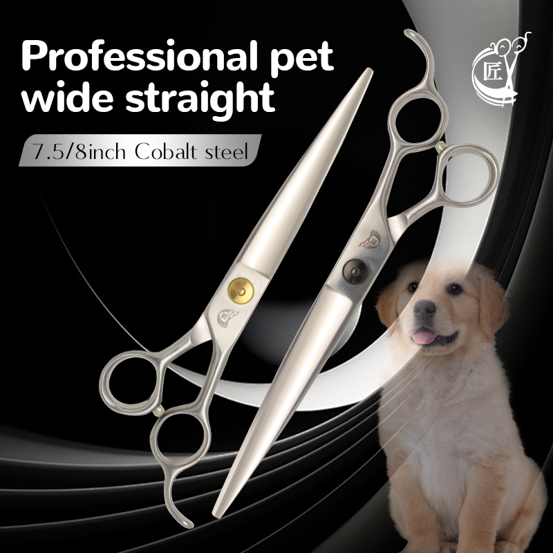 Grooming Scissors - コバルトスチールプロフェッショナルペットグルーミングストレートはさみ、ワイドブレード、一般的な形状の切断、7.5 
