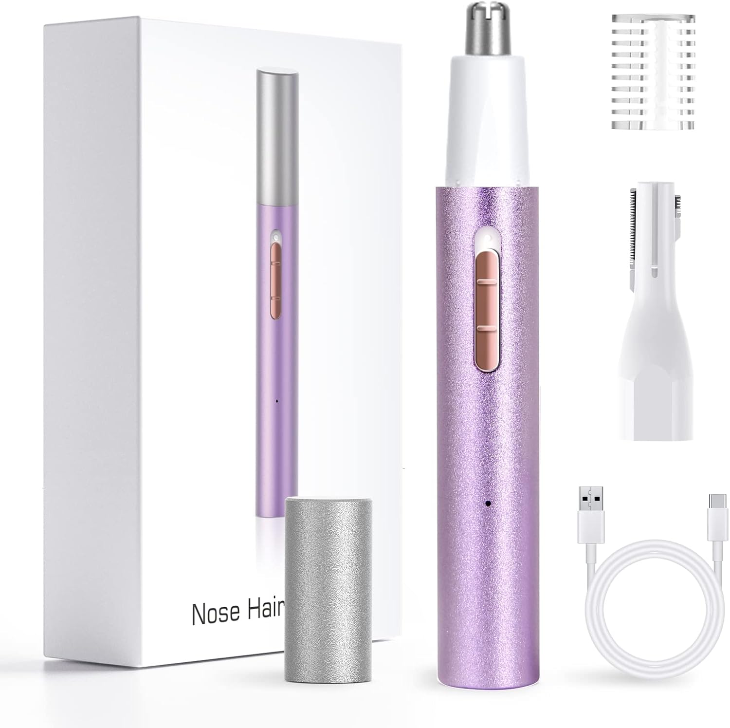 Nose Trimmer - 2-in-1充電式耳毛・鼻毛トリマー（女性＆男性用）、痛みのない顔・眉毛の毛除去器、両刃、簡単洗浄、ピンク
