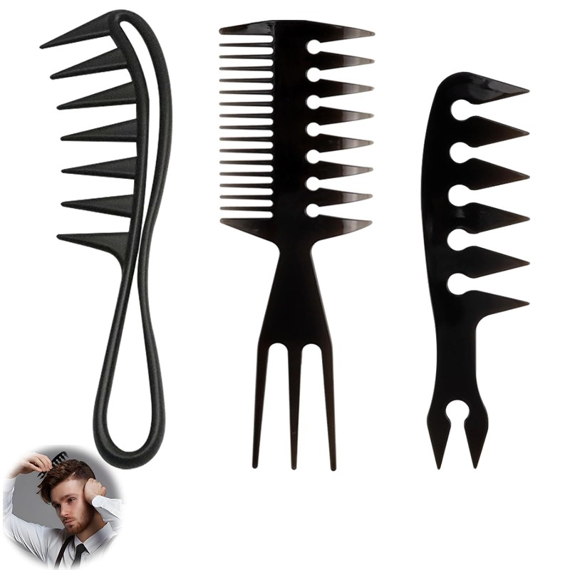 Men'S Grooming Hairstyles - 1/3本入りワイドトゥースヘアコーム – 男性用プロ用理髪スタイリングツール、ヘアスタイル＆グルーミングの必需品