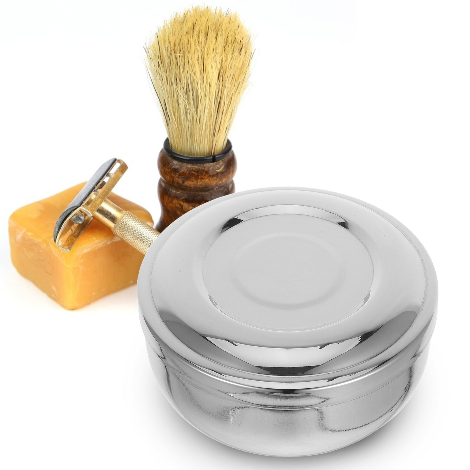 蓋付きの金属製シェービングボウル。男性用、ステンレス製、シェ - Mens Grooming Travel Kit のレビューと価格